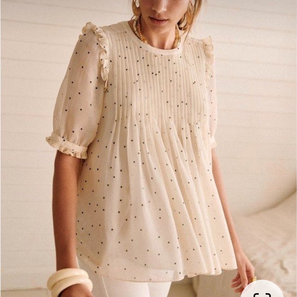 Sezane Yvonne Blouse Pois Noir Fond Ecru - Size 34